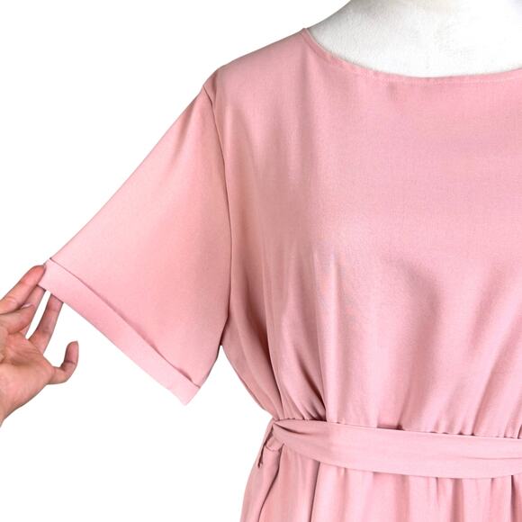 Roolee Classic Taylor Jane Blush Pink Faux Wrap Hi Low Maxi Bridesmaid Dress - Picture 6 of 15